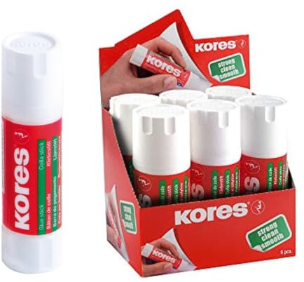 Kores - Glue Stick, Strong-Hold Adhesive, Safe and Non-Toxic Craft Glue for Arts and Crafts, School and Office Supplies, Pack of 6 x 40g