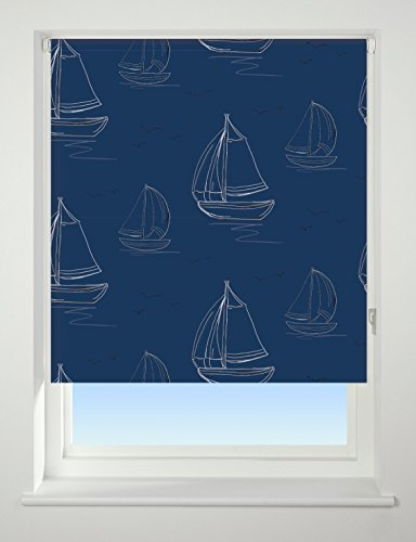 UNIVERSAL Boats Patterned Thermal Blackout Roller Blind, Navy, W120cm