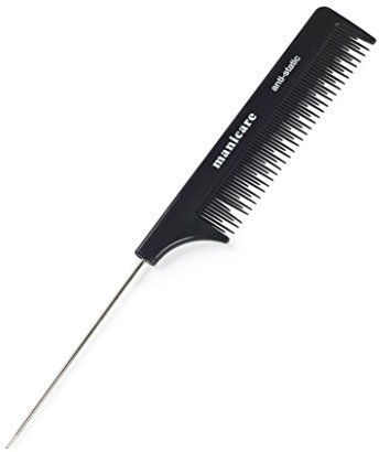 Manicare Pin Tail Comb For Sectioning And Styling, Metal-Pin Tail Comb, Fine Tooth Parting Comb, Needle Handle Lifts And Teases, Anti-Static, Reduces Breakage, Pulling And Gentle On Hair And Scalp