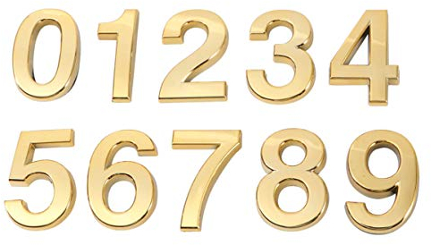 VOSAREA 10 Stücke Tür Zahlen, 3D 0-9 Hausnummer Aufkleber Selbstklebende Türnummer Golden Briefkasten Zahlen Adresse Haus Nummern für Haus Hotel Tür, 5cm