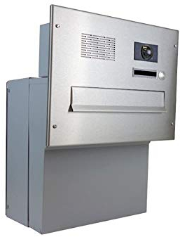 F-04 Edelstahl Mauerdurchwurf Briefkastenanlage mit Klingel, Sprechsieb & Kamera (Tiefe: 18-27 cm) - LETTERBOX24.DE