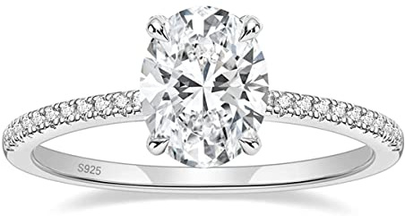Zakk 3CT Femme Bagues Argent 945 Bague de fiançailles Solitaire Ovale Zirconia Promesse Bague de mariage Alliances (Argent,69 (22.0))