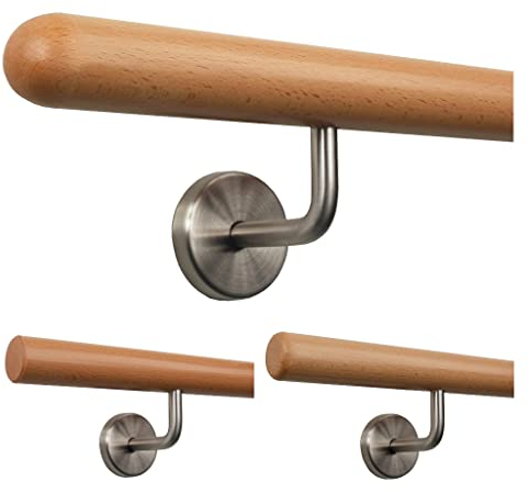 TIBU Handlauf Holz Buche Ø 35 mm Geländer Treppe 0,3m - 5m, Länge 50 cm und Enden Halbkugel gefräst