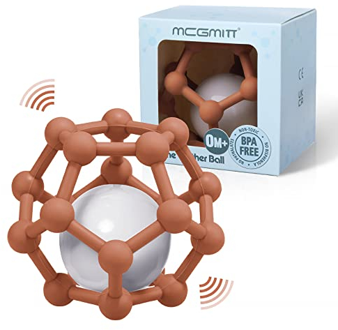 MCGMITT Baby Spielzeug - Rassel Beißring für Babys 3-12 Monate Greifling und Beißring Baby als Zahnungshilfe BPA-frei Silikon Sensorik Spielzeug Geschenk für Babys Geschenk (Caramel)