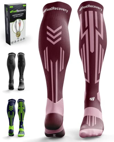 Calze Compressione Graduata Sport Uomo/Donna (1 Paio) - Calze Contenitive Running, Trekking, Sport, Calcio, Sci - Calzettoni Lunghe Termiche Estive e Invernali - Calza Elastica Lana Merino Traspirante