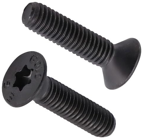 M5-0.8 x 8 mm (80 piezas) Tornillos planos Torx para máquina, acero de aleación de grado 10.9, Torx Drive T25, rosca completa, cabeza avellanada, acabado de óxido negro