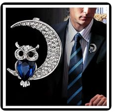 Broche de búho de luna de cristal, broche de media luna con diamantes de imitación, alfileres de solapa para mujeres y hombres (Azul)