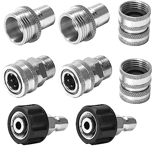 M MINGLE Lot de 8 Adaptateurs pour Nettoyeur Haute Pression, Kit de Déconnexion Rapide en Acier Inoxydable, Pivotant M22 vers Raccord Rapide 3/8'' (9,5 mm), 3/4'' (19 mm) vers Déconnexion Rapide