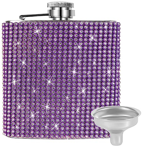INSTOME 6oz Diamond Hip Flask for Women Leakproof with Funnel Purple