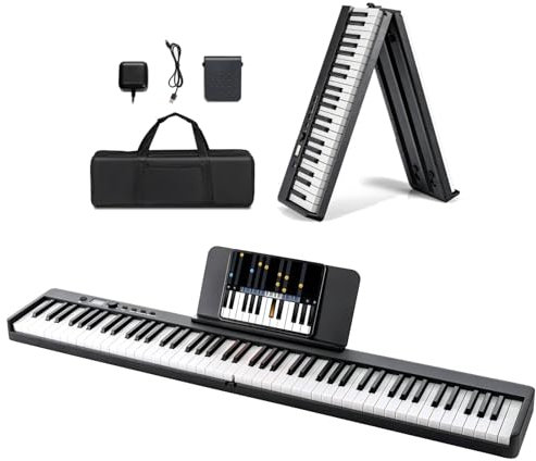 Maxmass 88 Key Digital Piano, Folding Electric Keyboard with Music Stand, Sustain Pedal, Split Function, Bluetooth/MP3/USB/MIDI,Carry Bag, Full Size Musical Piano for Beginners Adults (Black)