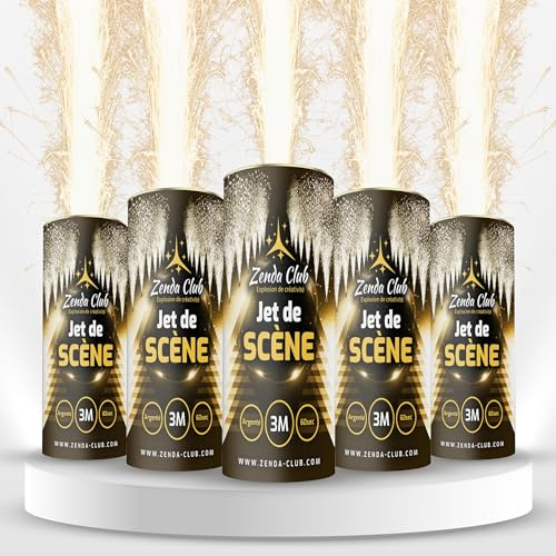 zenda club 5 Jets de Scène - Étincelles 3 Mètres / 60 Secondes - Couleur Argent - Catégorie F1 - Feux d'Artifice Intérieurs pour Mariage et Événements - Sans Déclencheurs