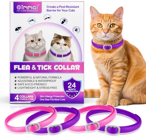 4 Pezzi Collare Antiparassitario Per Gatti, Antipulci Gatto Sicuro ed Efficace Realizzato Con Oli Essenziali Naturali, Impermeabile Antipulci e Zecche per Gatti, 24 Mesi (gattino)
