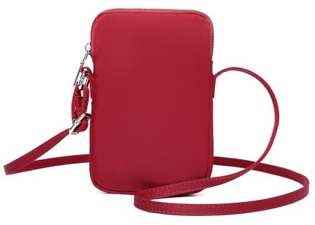 YONBEN Small Crossbody Purse Zipper Cell Phone Bag Mini Shoulder Purse Wallet Smart Phone Wallet with Credit Card Solts, Nylon-burgundy Red