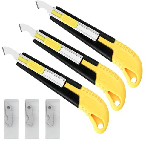 VicBou Cutter Professionale, 3 Pezzi Taglierino 10 mm + 30 Lame Taglierino Maniglia Antiscivolo Trincetto Professionale per Cartone Moquette e Bricolage