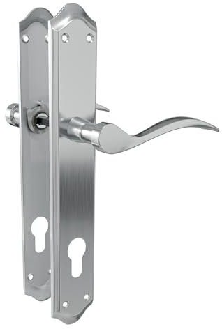 Amig - Set di Maniglie con Placca - Quadro da 8 mm - Entrata 85 mm - Placca 256 x 48 mm - Materiale: Acciaio - Finitura Cromo Opaco