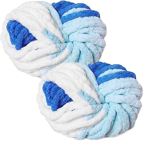 MeYuxg 2 x 250 g Gomitolo Lana Grossa, Filato Morbido di Ciniglia per Lavori a Maglia, Filato di Lana per Uncinetto e Maglieria Coperte Sciarpa Cappello, Hobby Creativi DIY Blu Fresco
