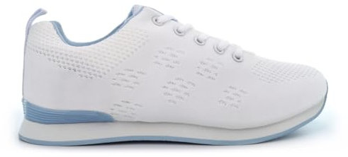 Women's Lawn Bowling Shoes - White/Blue Trainers for Ladies (Large Fit, Order 1 Size Small)