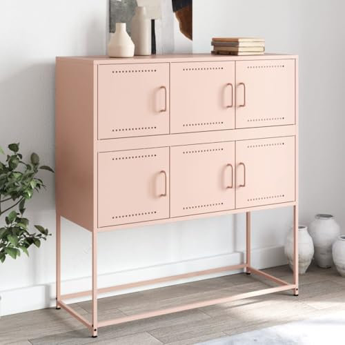 Homgoday Sideboard, förvaringsskåp, hjälpskåp vardagsrumsmöbel skänk stål rosa 100,5 x 39 x 107 cm