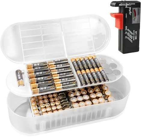 Batteribox, batteriuppsamlingslåda, batteriorganisatör, batteribox för 108 AAA AA-batterier, plastbatteriomkopplare med testare, endast låda