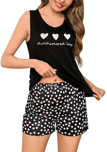 Bresdk Pyjama Femme Été Court Coton sans Manches Débardeur Imprimé avec | Short Ensemble Chic Pijama Léger 2 Pièces