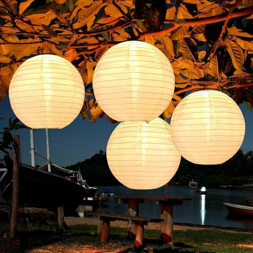 Bawoo Solar Lights Outdoor Garden, 4 Pack 25cm Hanging Solar Lanterns, Warm White, Waterproof IP65 Lights Ornaments Outdoor for Garden Pathway Patio,Warmwhite