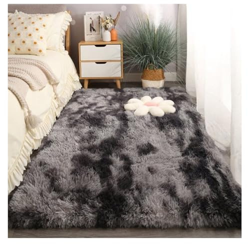 GOUSANG Tappeto in Finta Pelle di Pecora-Agnello 120 x 230 cm Tappeti Morbidi per Soggiorno Design Elegante, Facile da Mantenere per Computer, Sedia, Super Morbido, Antiscivolo, Grigio Scuro