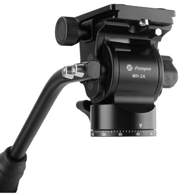 Fotopro Kugelkopf Video Fluid Head Pan Neigekopf mit Schnellwechselplatte und verstellbarem Griff, maximale Belastung 3 kg für Kamera MH-2A Schwarz