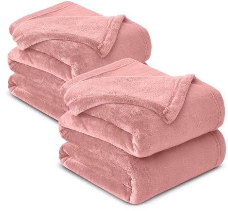 Hafaa Fleece Blanket King Size for Bed - Fluffy Throws for Sofas Couch 2 Pack - 400 GSM Soft Cosy Extra Large Warm Throw Blankets for Adults, Pink, 230x270cm