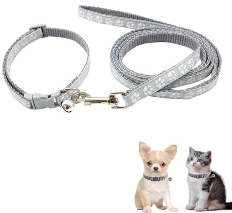 Cat Collars with Bell Leash, Dog Collar and Leash, Neck 7.5-12.5 Inch