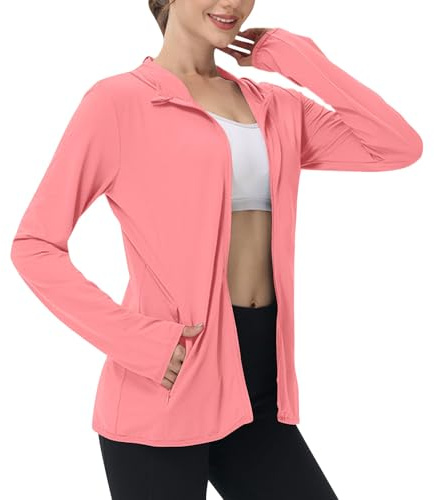 Mrat Veste de protection UV pour femme été - Séchage rapide - Protection UV UPF 50+ - Sweat à capuche femmes à manches longues - Fermeture éclair - T-shirts de course - Léger - Athlétique - Haut mince