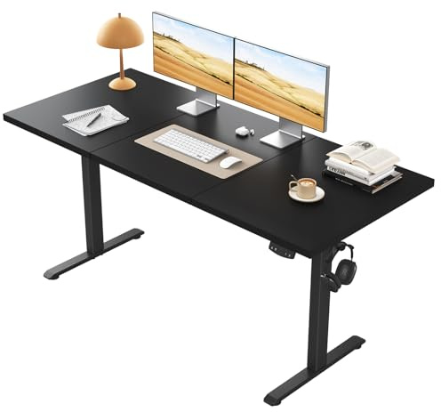 Klicelor Electric Standing Desk, 2 Memory Buttons for stand & sit, 120x60 | Height Adjustable Desk for smart Pannel, 72-116cm, Sit Stand Desk with 2 Hooks, Home Office Desk, 3 pcs Desktops, Black