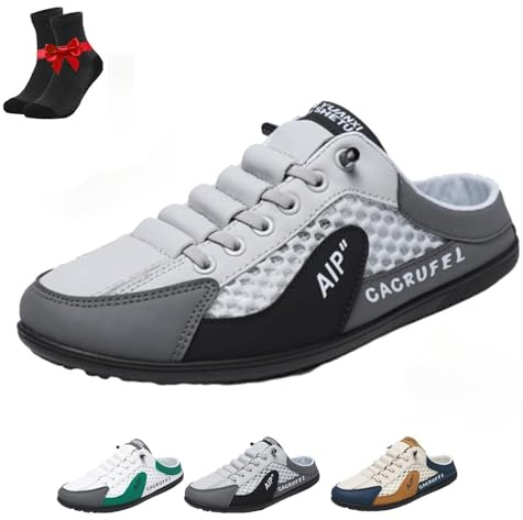 Pumio Pantofole sportive estive da uomo slip-on, scarpe slip-on da uomo senza schienale, scarpe da ginnastica senza schienale in rete traspirante, sabot(Gray,43 EU)