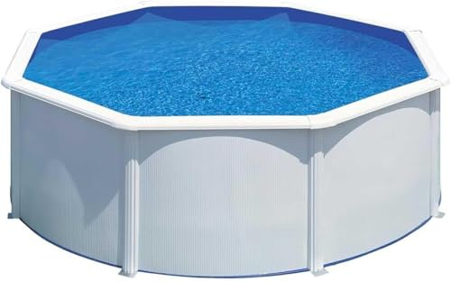 Piscina de Acero Elevada,Redonda con Aspecto Acero Blanco. Piscinas Desmontables para Jardín 350 x 132 cm - Piscina Gre KITPR358 Atlantis.