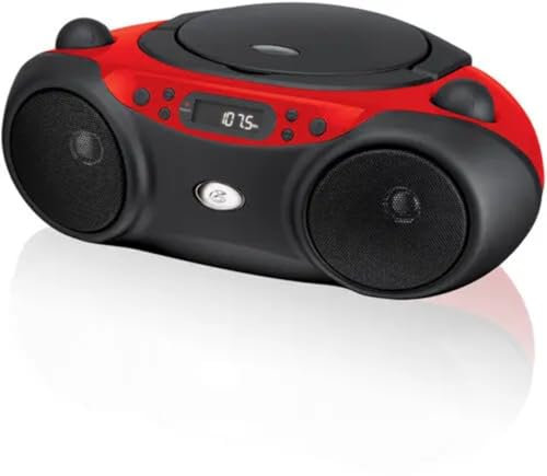 GPX BC232R - Boombox portátil de Carga Superior con Radio Am/FM y Entrada de línea de 3,5 mm para Dispositivo MP3, Color Rojo y Negro
