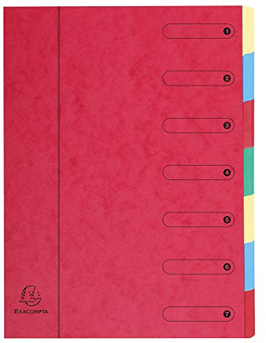 Exacompta - Réf. 5107E - 1 trieur HARMONIKA - sans élastiques et fenêtres imprimées - couverture en carte lustrée - dos extensible - 7 compartiments - pour A4 - dim 24,5 x 32cm - couleur rouge