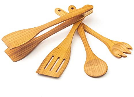 Tuuli Kitchen 4-TLG Kochlöffel Set Holz Kirsche (Kochlöffel, Gabel, Pfannenwender, Grillzange)