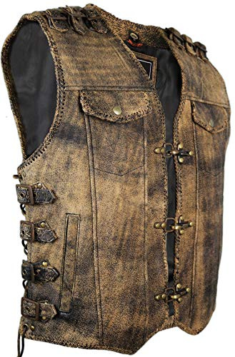 MDM Chaleco de cuero para hombre en estilo vintage, vintage marrón, XXXL