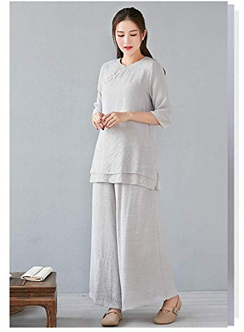 Tai Chi Kleidung Damen，Herren Frauen Zen Meditationsanzug Tai Chi Uniform Chinesische Kung Fu Kleidung Baumwolle Und Leinen Yoga Anzug,Grey-M