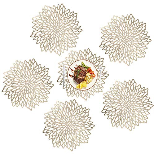 Mantel Individual PVC Antideslizantes Resistente al Calor placemat para la Mesa de Comedor de Cocina Oro Juego de 6