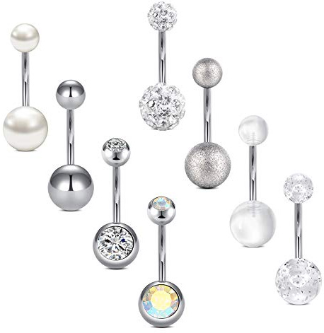 Crdifu 8 piezas Piercing de ombligo de plata 14G anillos de ombligo de acero quirúrgico joyería Piercing 8/10/12/14mm disponible