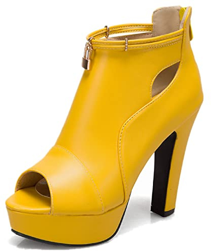 fereshte Women's Peep-Toe Sandals Stiletto High Heels Platform Summer Booties Yellow 38 - US 7.5