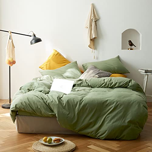 AMWAN Juego de Funda nórdica, algodón de Punto Jersey, 1 Funda de edredón y 2 Fundas de Almohada, Estilo Moderno, colección de Ropa de Cama de algodón Suave, tamaño Individual, Color Verde Aguacate