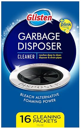 Glisten Garbage Disposer Cleaner and Freshener with Foaming Action, Helps Remove Buildup in Drains, Lemon Scent, Made in the USA, 16 Packets