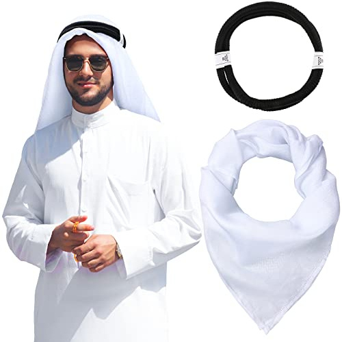 Hoolerry Men's Keffiyeh Shemagh Arab Scarf, Halloween Accessories White
