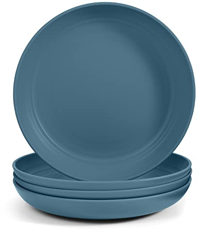 Odoland Kit de 4 Platos de Camping de PP de 23 cm, Platos Multiusos Irrompibles, Reutilizables y Ligeros, Aptos para Microondas y Lavavajillas, Ideales para Viajes Picinic Excursiones Barbacoa, Azul