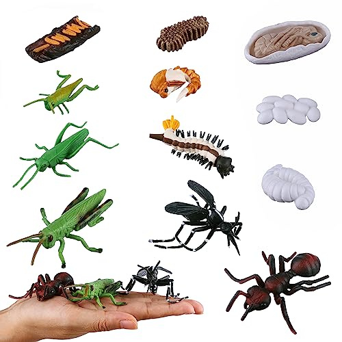 JOKFEICE 12 st gräshoppa livscykelleksaker för insekter, röd myra och myggaction, tidiga pedagogiska leksaker, julklapp och födelsedagspresent för barn
