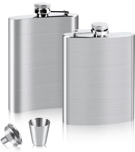 VFANDV Petacas de Alcohol 2 Piezas, 4/8oz Set de Petaca de Acero Inoxidable: 2 Petacas 1 Embudo y 1 Copas de Vino Whisky Portátil Flask para Escalada Camping Barbacoa Bar Fiesta (8oz/220ml)