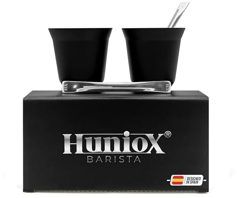 Huniox® 2 X 80 Ml | Set Tazzine Caffe – Tazzina Caffè – Bicchiere Termico – Bicchieri Caffè – Tazzine Espresso | Include 2 Cucchiaini Di Design (Onyx, 80 Ml)