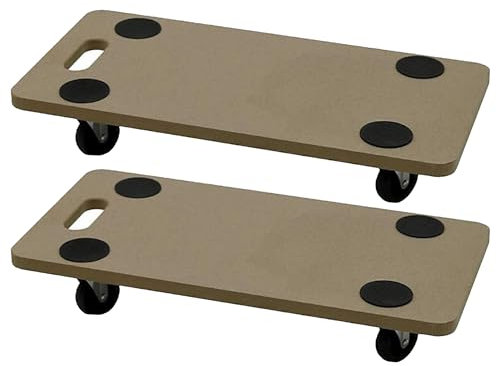 Almineez Pack of 2 Portable 200 KG Dolly Trolley On Wheels Roller Heavy Duty Trolley for Moving Furniture with Eva Foam Non Slip Grip Pads Wooden Platform Lifter Trolley & Carry Handle