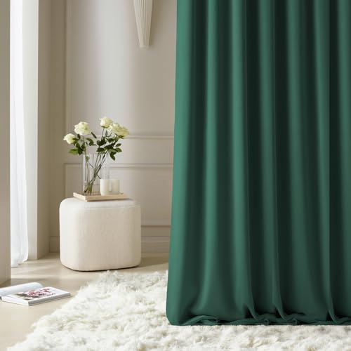 ROOM99 Tenda con occhielli argentati, Aura, 140 x 230 cm, larghezza x altezza, oscurante, decorazione moderna, per soggiorno, camera da letto, colore verde bottiglia, 1 pezzo